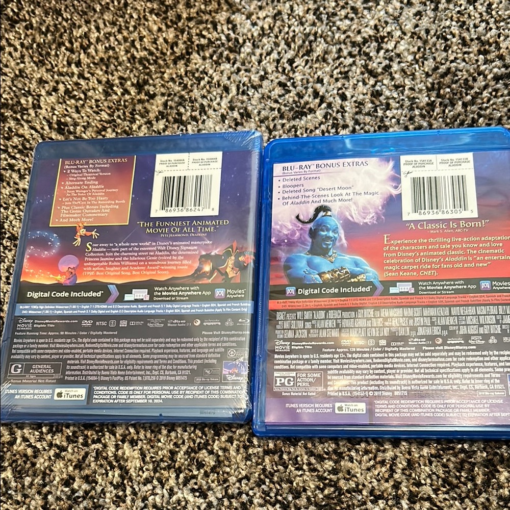Disney Aladdin Blu-ray and DVD Set Animated and Live Action set - Picture 2 of 3